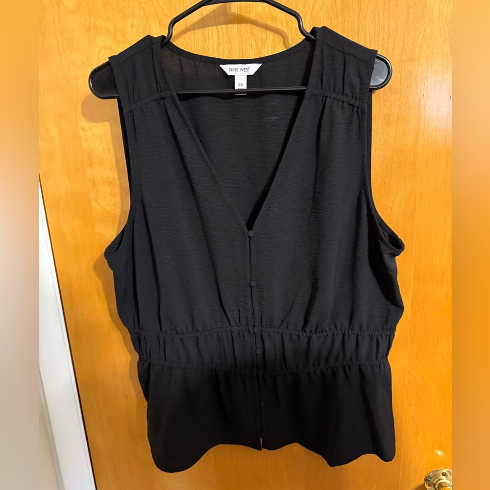 nine west button front black peplum style tank blouse XXL NWOT
